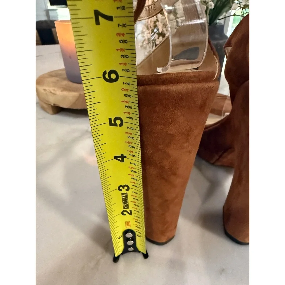 Stuart Weitzman Brown Suede Saucy Platform Wedge Sandals Ankle Strap Heels 9.5 M
